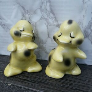 Vintage Ceramic Yellow Dancing Ducks Kitsch Salt PEPPER Shakers Van Tellinger
